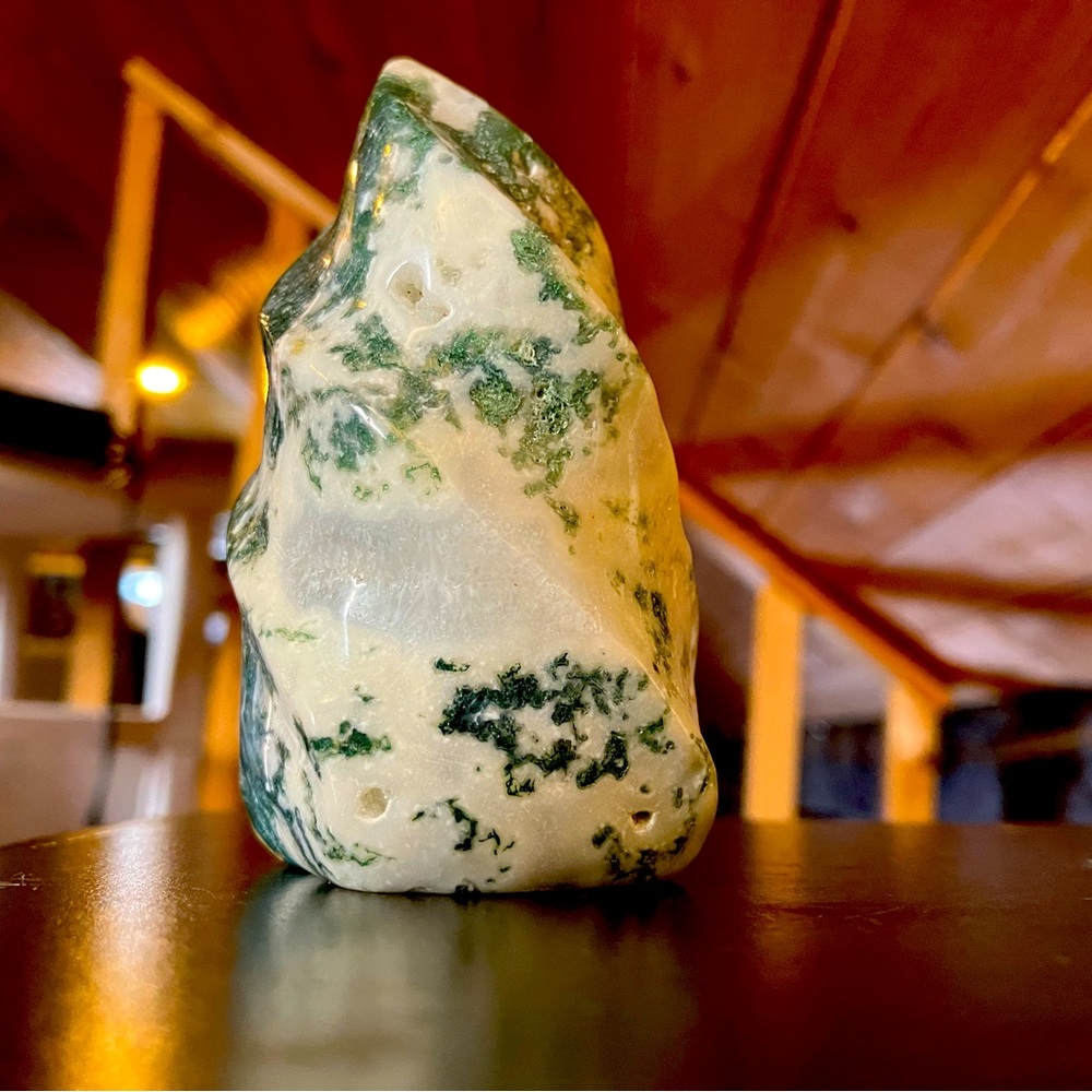 Moss agate crystal flame